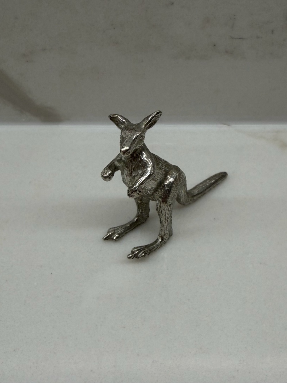 Vintage Solid Pewter Kangaroo & Joey Figurine Souvenir